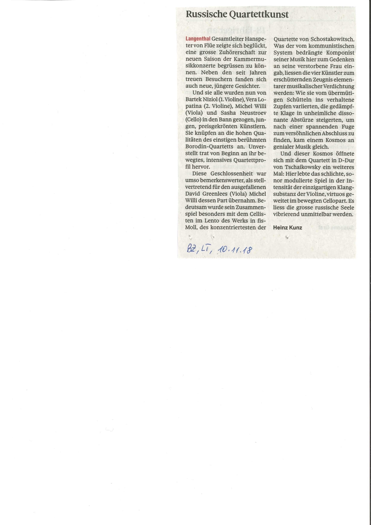 Artikel Berner Zeitung / Langenthaler Tagblatt