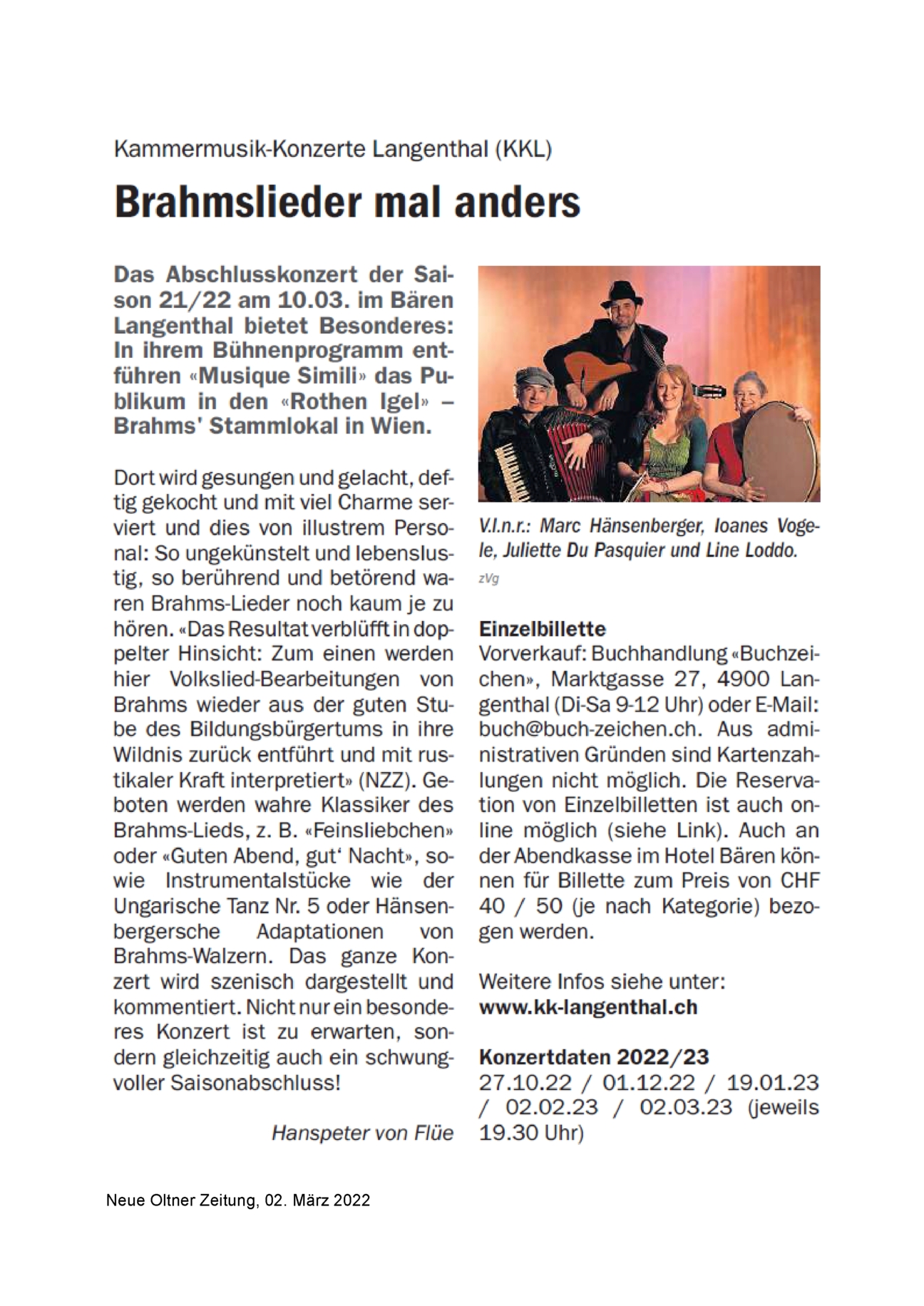 Artikel Neue Oltner Zeitung