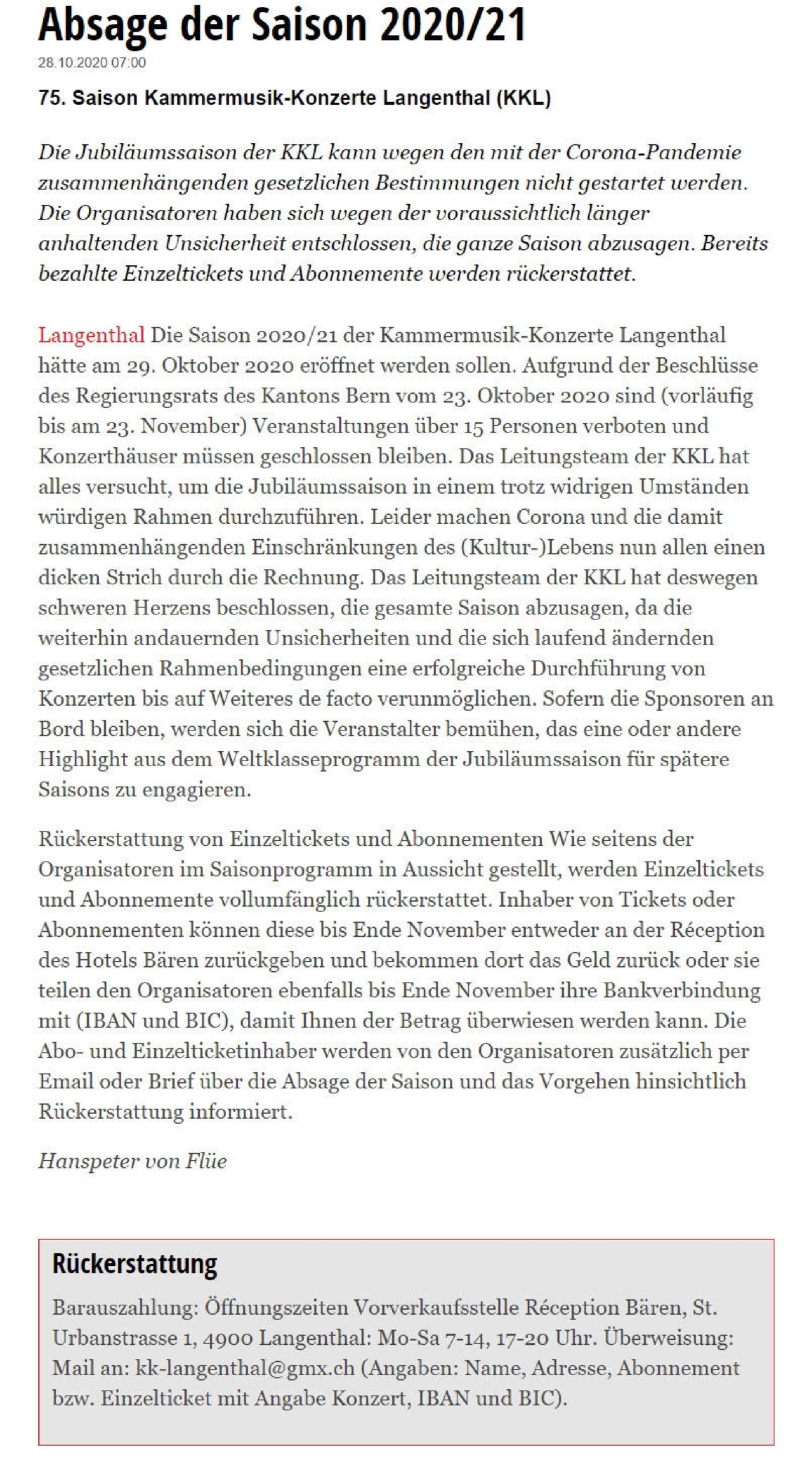 Artikel Neue Oberaargauer Zeitung